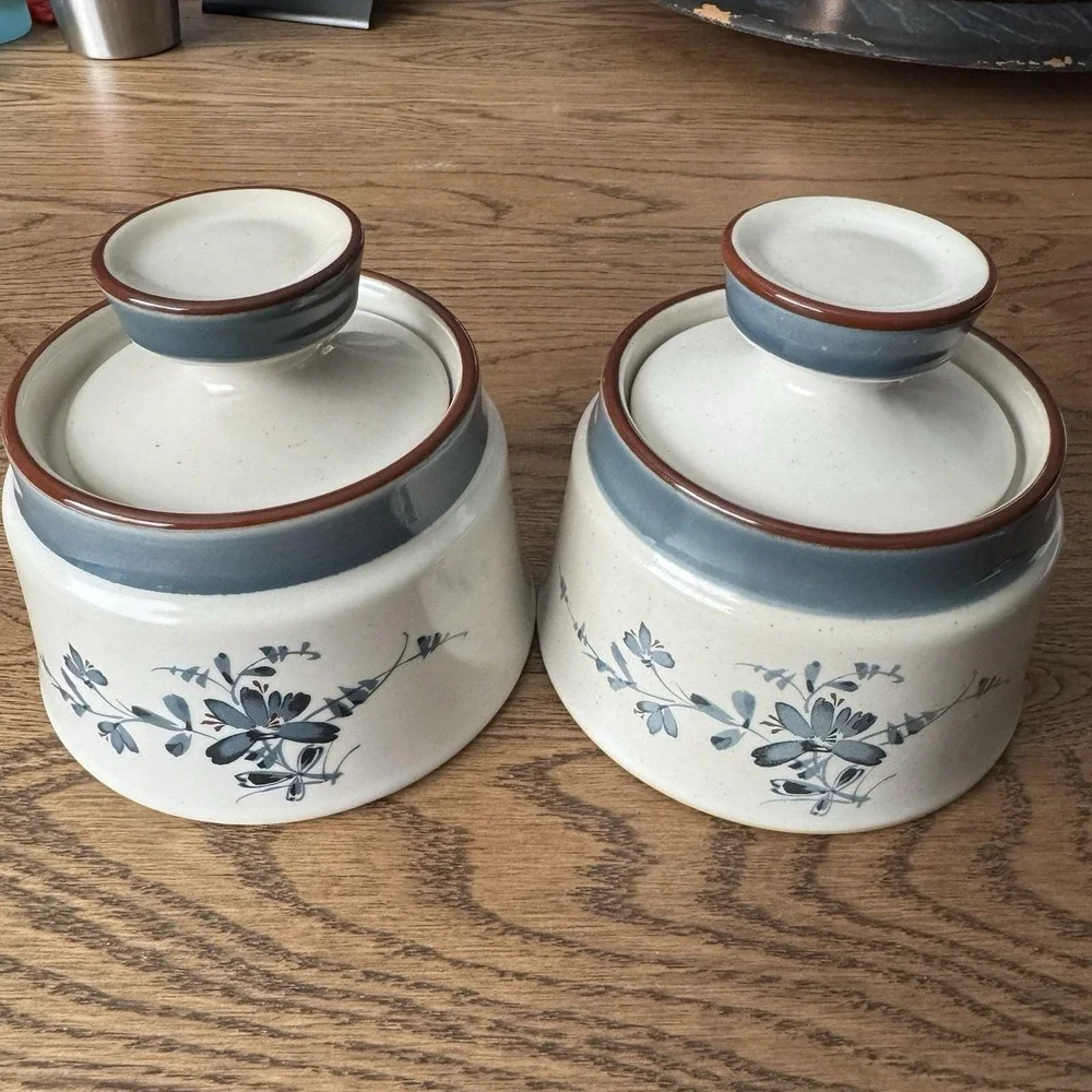 Noritake Stoneware Pleasure #8344 Sugar Bowl with Lid Japan Vintage Set of 2 EUC